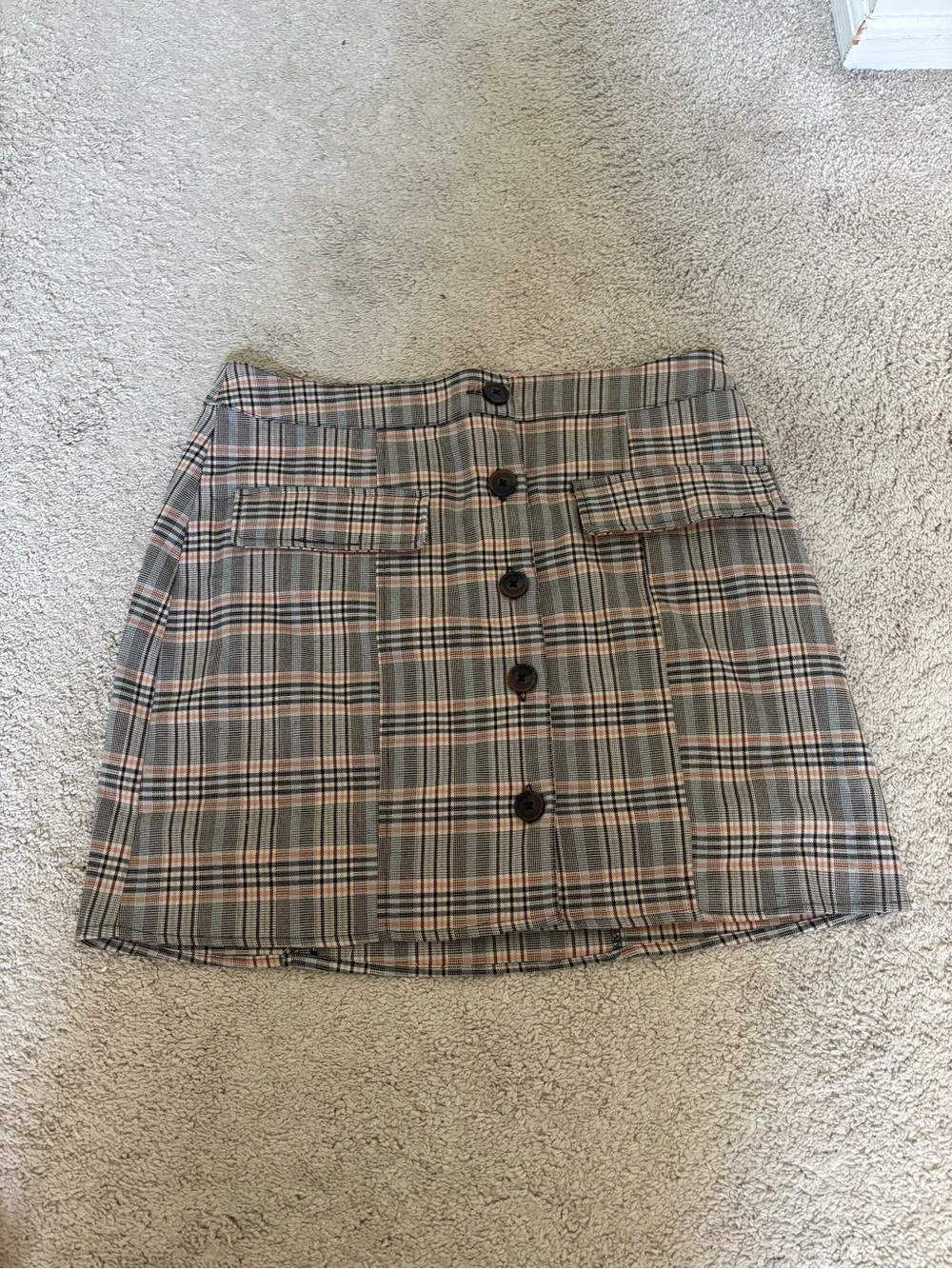 Urban Outfitters Gray and Pink Plaid Button-Front Mini Skirt
